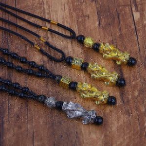 Pixiu Pendant Necklace Symbol Wealth And Good Luck Charm Chinese Feng Shui Faith Obsidian Stone Beads Necklaces Chains241l