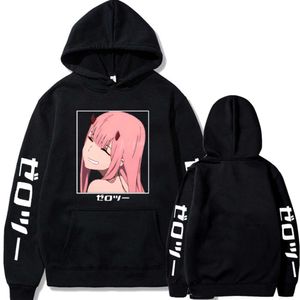 Anime älskling i Franxx hoodies män kvinnor noll två 02 tryckt huva tröja hösten och vinter avslappnad långärmad toppar