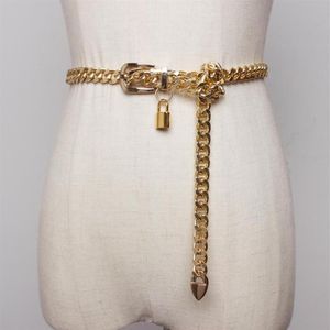 Gold Chain Belt Lock Metal Belts For Women Cuban Key Chains Silver Punks Dress Waistband Long Ketting Riem Cummerbunds342i