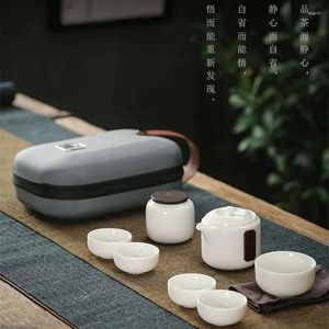 Teaware Sets 2023 Mid-Autumn Festival Mutton Fat Jade Travel Tea Set Outdoor Portable Fast Cup Companion Gift Business Processing Logo