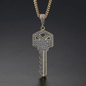 Nuova uomo in stile Key Style Necklace Ice Out Cubic Zircon Gold Color Fashion Rock Street Hop Hop With Chain for Gift2337