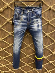 21s Mens Jeans Tasarımcı Yırtık Sıska Pantolon Moto Biker Deliği İnce Moda Marka Sıkıntılı Ture Denim Pantolon Hip Hop Erkekler D2 9801 2056141