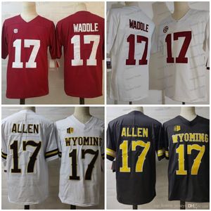 Colégio 17 Josh Allen Jersey de futebol Wyoming 17 Jaylen Waddle Red Brown Mens Football Jerseys costura