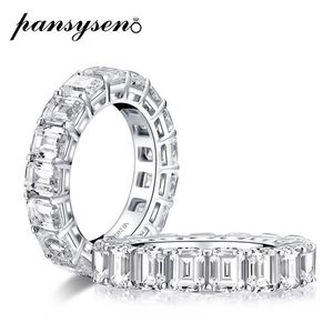 100% Real 925 Sterling Silver Emerald Cut을 만든 Moissanite Diamond 약혼 결혼 반지 여성 Fine Jewelry Ring Cluster2619