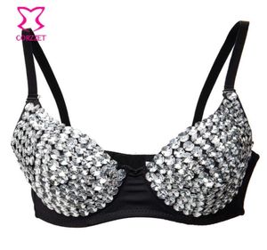 Nightclub Dance Party Wear Silver Diamond Crystal Gem perline Soutien Gorge Sexy Bra Push Up Top Top Enaje Brassiere Femme X7949406