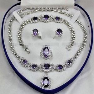 BeautifulMethyst Inlay Link Bracelet Earrings Ring Necklace Set285r