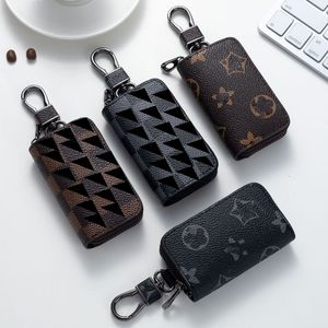 Luxurys coin purse car Keychains metal buckle letter printing fashion PU leather Pendant cars keyring chain Brown flower mini bag trinket gift for men women Lanyards