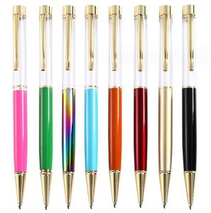 Quicksand Oil Ball Point Pen Writing Gift Diy Empty Tube Metal Ball Point Pens Self-Filling Floating Quicksand Glitter Torked Flower Crystal Ball Point Penns 27 Färg