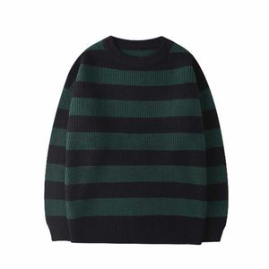 Blusas de malha listradas masculinas masculinas homens vintage Tate Langdon Sweaters soltos harajuku verde quente etono jumper pulôver unissex casual j231220