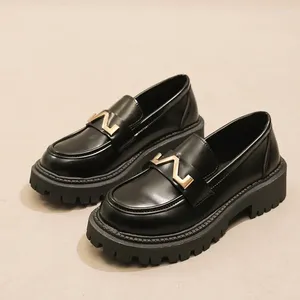 Dress Shoes Black Metal Decorated Women Loafers Spring Slip-On Small Leather For Platform Comfortable Walking