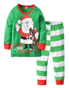 Printed Christmas Santa Claus Children Boys Girls Cotton Pajamas Set Green Striped Long Sleeve Toddler Baby Kids Tops Pants Cloth4330689