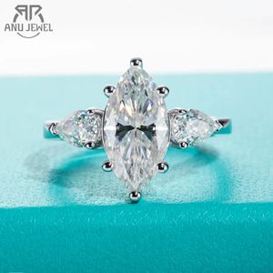 Anujewel 4CTTW markizowe cięcie Dolor Diamond Empandagement 925 Srebrne pierścienie dla kobiet biżuteria hurtowa 231222