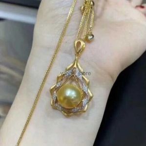 Pendant Necklaces AAAA 11-10MM SOUTH SEA ROUND GOLDEN PEARL PENDANT NECKLACE 18" 925sL231223