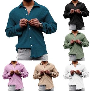 Men's T Shirts Fashion Spring And Fall Casual Long Sleeved Wrinkled Lapel Solid Color Short Sleeve Button Mens Stage Clothes Musicians