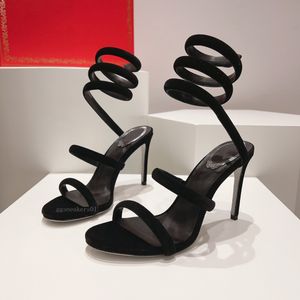 Lüks Yüksek Topuklu Sandallar Rene Caovilla Topuk Pompaları Kadınlar Tasarımcı Snake Stiletto Slingback Topuklar Rhinestone Sandal Strass Ayakkabıları Süet Elbise Ayakkabıları C23