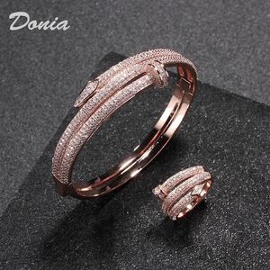 Donia Jewelry Luxury Bangle Party European and American Fashion Classic Large Nails Copper Micro-Inchaid Zircon Bracelet Ring Set W299S