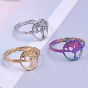 Cluster Rings Classic Tree of Life rostfritt stål för kvinnor vintage filigran dersign trending produkt öppen unisex ring smycken anillos