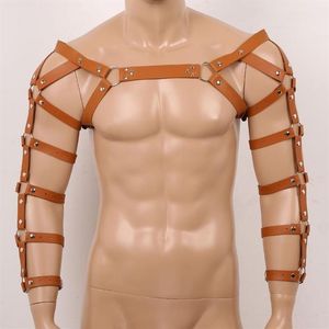 Bälten Mens Sexiga burade kropp Muskel Harness Top Gothic Punk Leather Restraints Strap Costum Clubwear Cosplay Shoulder Chest Belt Ar287C