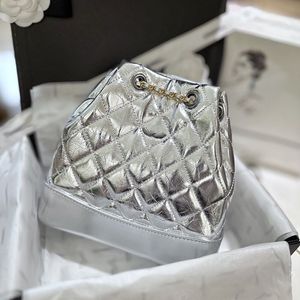 All Silver Shiny Women Designer Hobos Backpack Bag 20cm Patchwork Leather Quilted Gold and Silver Matelasse Chain Diamond Lattice Classic Shoulder Handbag Purse