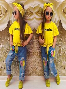 3pcs Kids Set Setting Baby Girls Roupos 2018 Verão Criança Crianças TopsJeanhead roupas de roupas infantis