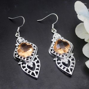 Dangle Earrings Hermosa Faceted Sunny HoneyTopaz Silver Plated For Women Fashion Jewelry 2 1/4 Inch ME042