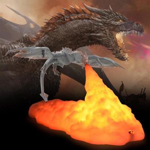 Nattlampor 3D Fire Dragon Lamp Home Creative Breathing LED Laddningsbord Gift Magic Children's Desk312D