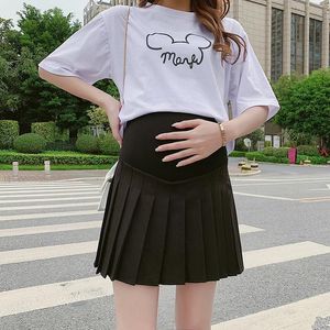 Lounge Maternity Skirt Preppy Style High Waist Chic Stitching Pregnant Skirts Summer Pregnancy Pleated Skirt Cute Sweet Mom Clohtes