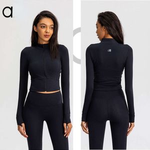 Al Women's Yoga långa ärmar Jackor Solid Color Nude Sports Shaping midja Tight Fitness Loose Jogging Sportswear Whit A0011