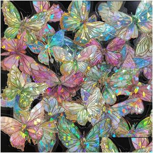Gift Wrap 80st Butterfly Stickers Clear Bling Glitter holografiska fjärilar klistermärke BK för scrapbooking kuvert journaling drop otrph