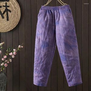 Women's Pants Harem For Women Vintage Trousers Korean Style Flower Design Casual Lightweight Cotton Added Lantern Clothing