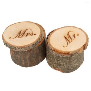 Jewelry Pouches 2pcs Mr & Mrs Shabby Chic Rustic Wedding Ring Pillow Holder Box Made Of Wood