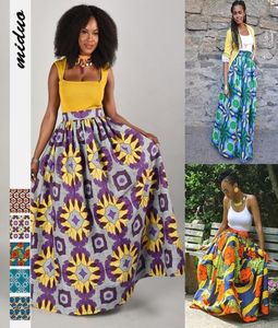 Mulheres africanas dashiki elástico outono inverno verão maxi praia saia floral estampa alta cintura plissada comprimento da saia longa y200323880923