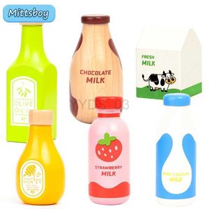 Baby Toy 1st Strberry Milk Drink Bottle Toy Magnetic Wood Kitchen Chechele Simulation Spela House Education Toy for Children Giftzln231223