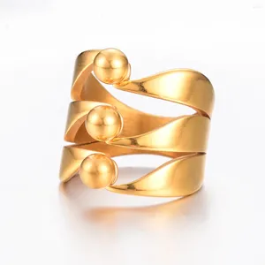 Cluster Rings Stainless Steel Stylish Unique Bead Fashion Personality Multi Layered Ring For Women Gold Color Waterproof Metal Jewelry