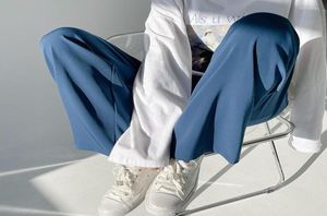 Men039S Pants Ice Men39S Silk Summer Wide Mop 2022 Casual Pink Blue Black White Straight Trousers Korean Long 2Y22251080990