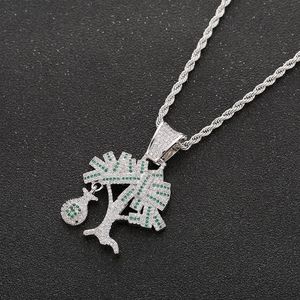 Hip Hop Gold Silver Color Cubic Zircon US Dollar Money Tree Pendant Necklace For Men Bling Jewelry239J