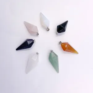 Natural Stone Long Hexagonal Cone Pendant Gem Stone Pendant Hexagon Pyramid Reiki Pendulum Fashion Pendant Charms Healing Chakra Amulet european fashionabla