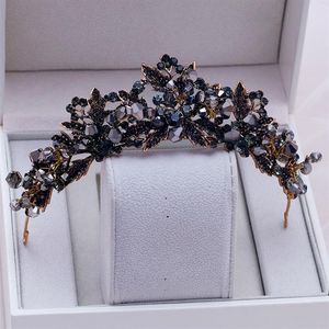Perle di cristallo nere fatte a mano barocche corona da sposa corona di rinestone diadema velo velo fascia per capelli accessori per capelli y278z