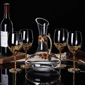 Emaye renkli kristal kırmızı şarap fincan seti ev Avrupa tarzı üzüm goblet yabancı şarap fincan dekantter düğün hediyesi 231222