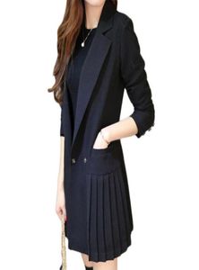 Women039s костюма Blazers Business Dress For Women Office Long Blazer Jacket Black Double Breads Plearted Ol Robe Suit Plus SI6222683