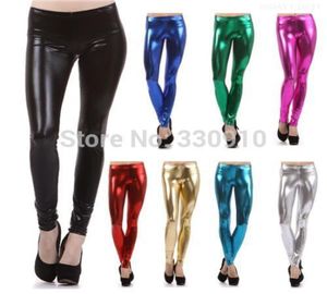 Sexy Womens Footless Metallic Liquid Wet Look Shiny Faux Leather Club Dance Costume Leggings Slim Pants 9 Solid colors2226373