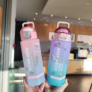 Water Bottles Two-color Gradient Frosted Hexagon Creative Plastic Bottle Portable Handle Straight Drink With Diagonal Mouth