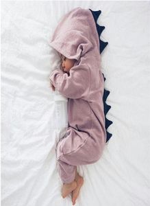 Menino menina 3d traje de dinossauro, macacão de cinza rosa sólido roupas de bebê quente primavera de algodão de algodão