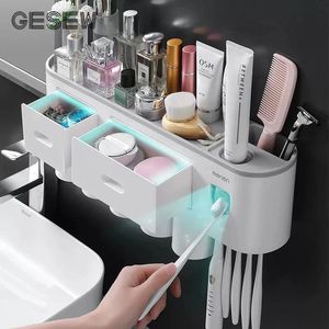 Diş fırçası gesew duvarlı manyetik diş fırçası tutucu su geçirmez diş macunu fışkırtısı tuvalet için otomatik dağıtıcı banyo aksesuarları