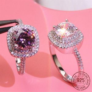 925 sterling silver ring Luxury women's micro inlaid 8mm zircon rings Princess girl is a square pink diamond street fashion j2344