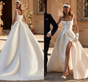 Line Wedding Suknia 2024 Square Neck Slit Butt Back Satin Bridal Women Gowns Vestido de novia szatę de Mariage