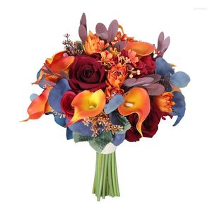 Dekorativa blommor Silk Roses Artificial Wedding Bridal Bouquet Bride Holding Flower for Home Party Decoration