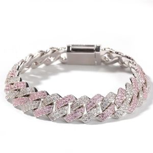 White Pink Cubic Zirconia Ice Out Two Tone Link Chain Bracelets Can open Lock Women Men Bling CZ Rapper Jewelry2618