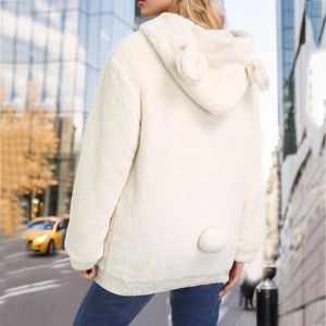 Kvinnors jackor fluffiga hoodies rockar kvinnor söta kawaii tröja björn öronlock långärmad fleece jacka yttre kläder y2k kläder