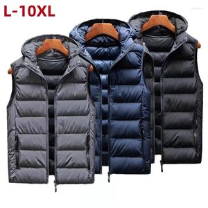 Men's Vests Plus Size 10xl 9xl 8xl Winter Padded Vest Men Hooded Sleeveless Thick Warm Casual Jackets Windproof Thermal Gilet Coats